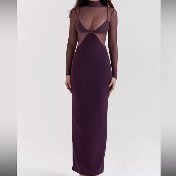 House Of Cb Safiya Black Grape Maxi Dress Size S Small NWOT